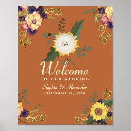 Póster de bienvenida para boda de girasoles