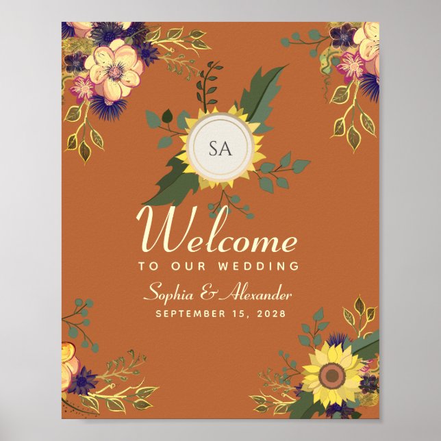 Póster de bienvenida para boda de girasoles (Frente)