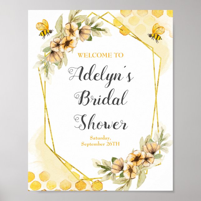 Póster de bienvenida para ducha de novia con abeja (Frente)