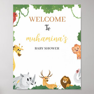 Póster de bienvenida para fiesta de bebé Safari Sa