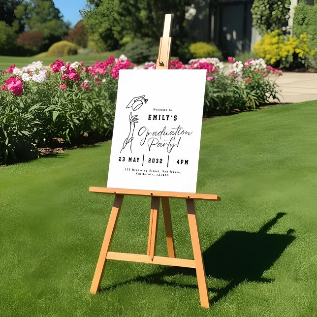 Póster de bienvenida para graduación moderna con a (Modern Graduation Welcome Poster Minimal Line Art Graduation Party Decor)