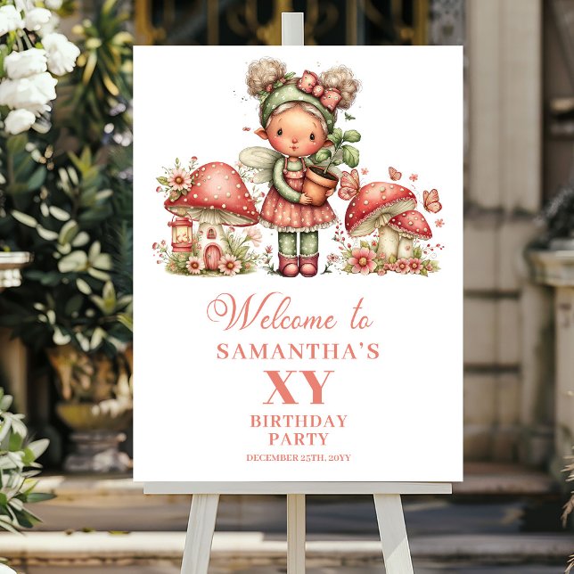 Póster de bienvenida pastel rosa para segundo cump (Cute Fairy 2nd Birthday Pastel Pink Welcome Poster)