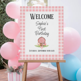 Poster de bienvenida Pink Gingham Barnyard Glossy