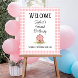 Poster de bienvenida Pink Gingham Barnyard Glossy