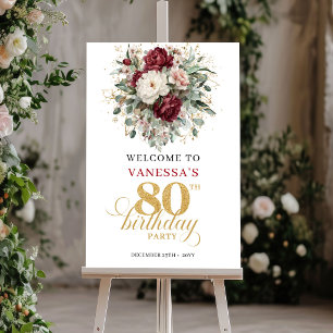 Póster de Bienvenida por 80 Cumpleaños Floral Marr