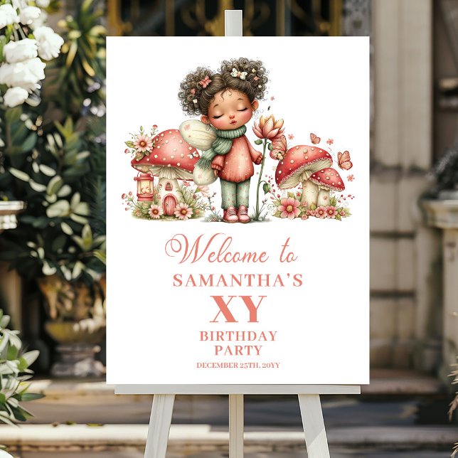 Póster de Bienvenida por Cumpleaños de la Encantad (Delightful Pink Fairy Birthday Welcome Poster)