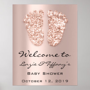 Póster de bienvenida Rosa Pies de Bebé Shower Niña
