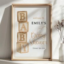 Póster de Bienvenida Taupe Baby Blocks Baby Shower