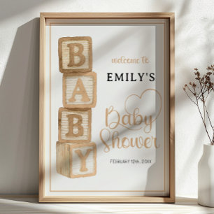 Póster de Bienvenida Taupe Baby Blocks Baby Shower