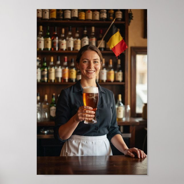 Póster de bienvenida y brindis de taberna belga (Frente)