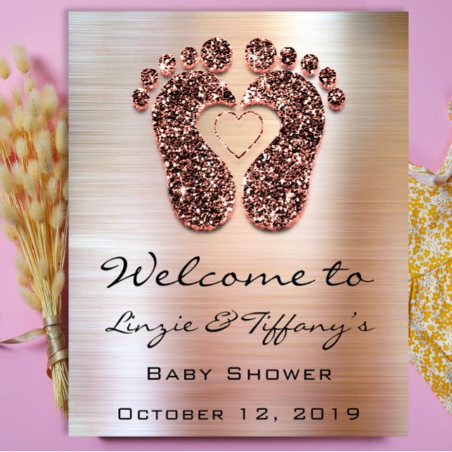 Póster de bienvenida Zapatos de Rosa Baby Shower B (Welcome Poster Rose Feet Baby Shower Glitter)