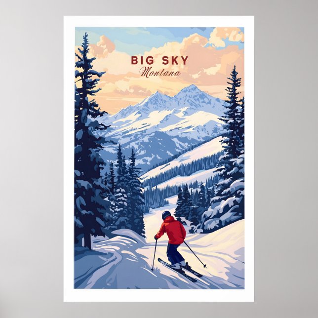 Póster de Big Sky Montana - Impresión de esquí 1 (Frente)
