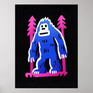 Póster de Bigfoot en bosque rosa azul Arte de pare