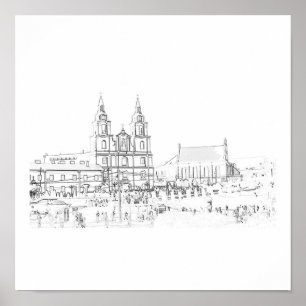 Póster de boceto de arquitectura estilizada de Min