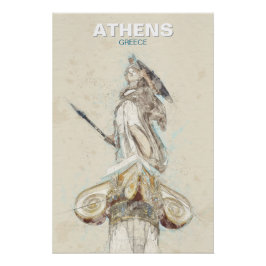 Póster de boceto de estatua de Atenea de la antigu
