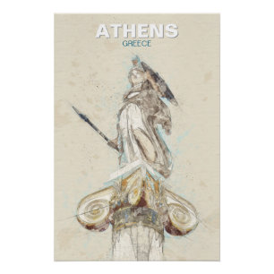 Póster de boceto de estatua de Atenea de la antigu