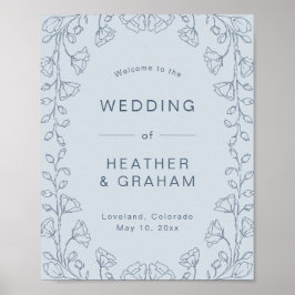 Póster de boda azul polvoriento