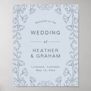 Póster de boda azul polvoriento