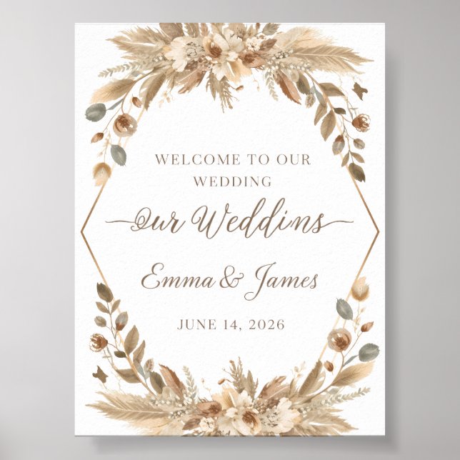 Póster de boda boho jardín romántico Rosa Lavanda (Frente)