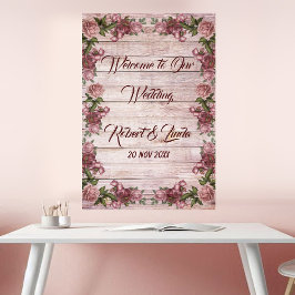 Póster de boda campestre floral de rosa silvestre