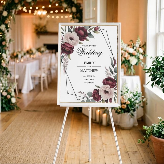 Póster de boda con flores de Borgoña enmarcado (Subido por el creador)