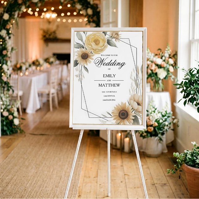 Póster de boda con marco floral amarillo de giraso (Subido por el creador)