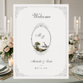Póster de boda con monograma de paisaje francés vi