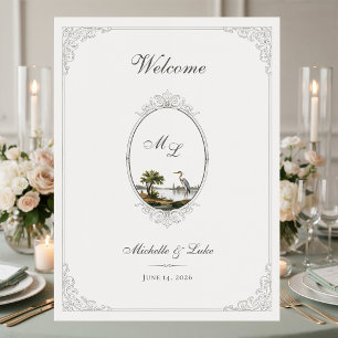 Póster de boda con monograma de paisaje francés vi