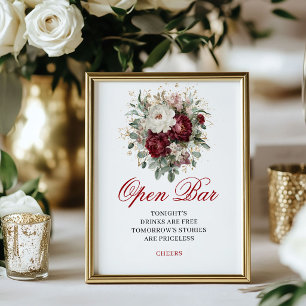 Póster de boda de barra abierta de color burdeos c