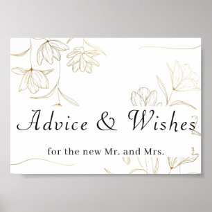Póster de boda de consejo y deseos de Flor de Oro