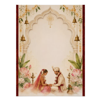 Póster de boda de novia y novio indios