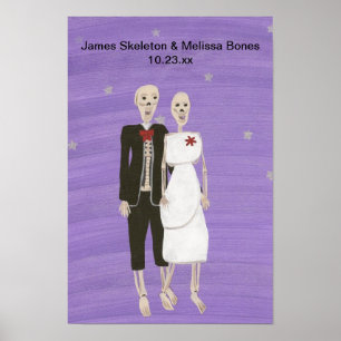 Póster de boda de pareja de esqueletos de Hallowee