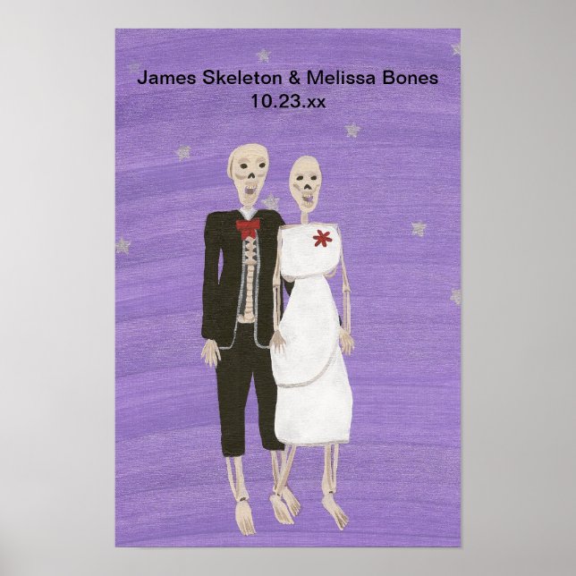 Póster de boda de pareja de esqueletos de Hallowee (Frente)