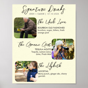 Póster de boda de tres fotos de bebidas con firma