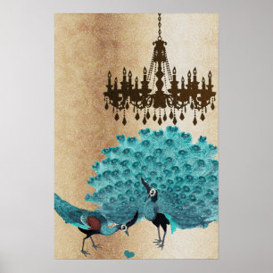 Póster de boda del pavo real rugiente de los años 