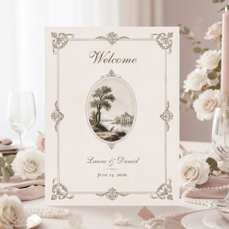 Póster de Boda Elegante Château Vintage Francés