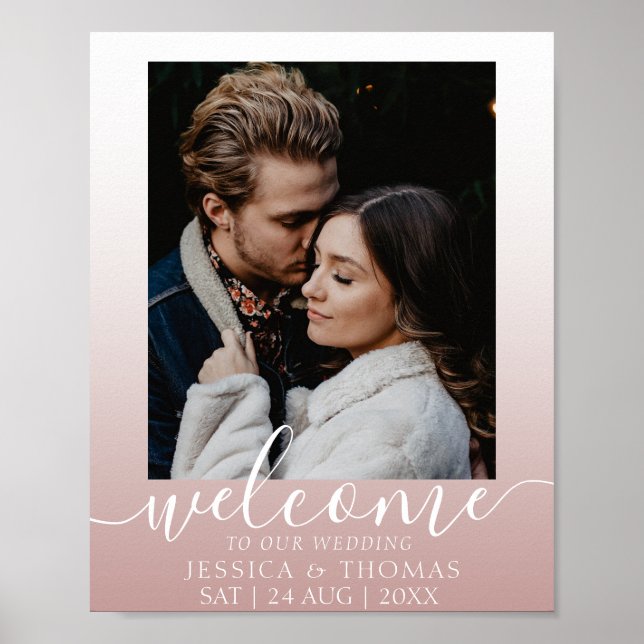 Póster de boda elegante con caligrafía y rosa dora (Frente)