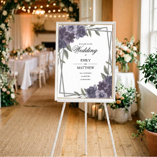 Póster de boda floral ciruela enmarcado