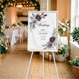 Póster de boda floral con marco de lavanda