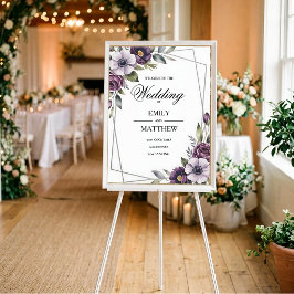 Póster de boda floral violeta enmarcado