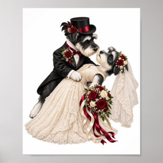 Póster de Boda - Novia y Novio Terrier Adorables!
