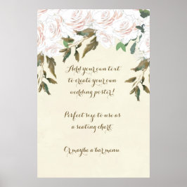 póster de boda personalizado con flores de marfil