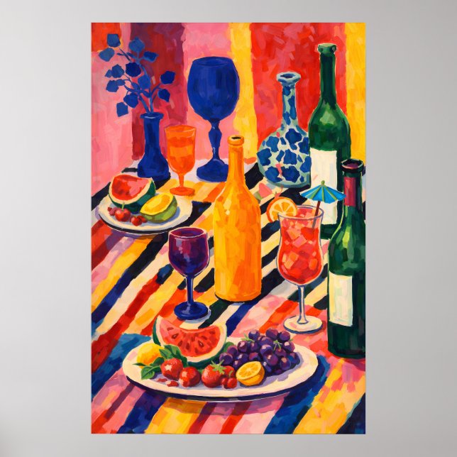 Póster de Bodegón de Frutas con Vino Colorido, Max (Frente)