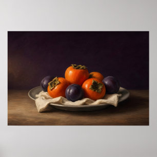 Póster de Bodegón de Frutas de Cena de Caqui