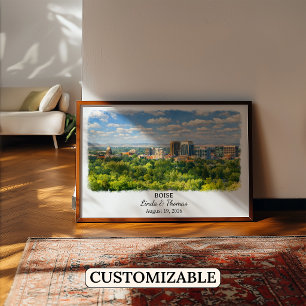 Póster de Boise Idaho, Acuarela, Personalizado