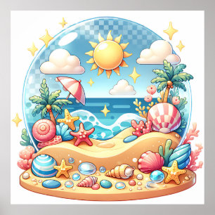 Póster de bola de nieve de guardería Pastel Beach