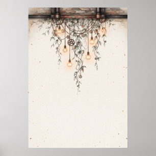 Póster de bombillas Edison con vides botánicas ind