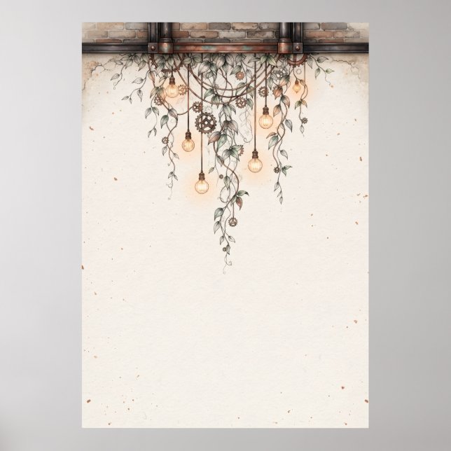 Póster de bombillas Edison con vides botánicas ind (Frente)