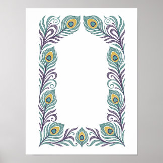 Póster de borde Art Nouveau de pluma de pavo real