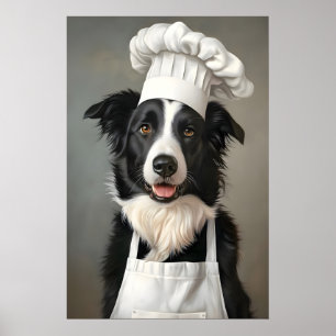 Póster de Border Collie con sombrero de chef, Póst